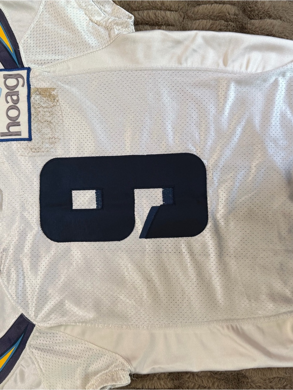 White Football Jersey with Navy Number 9